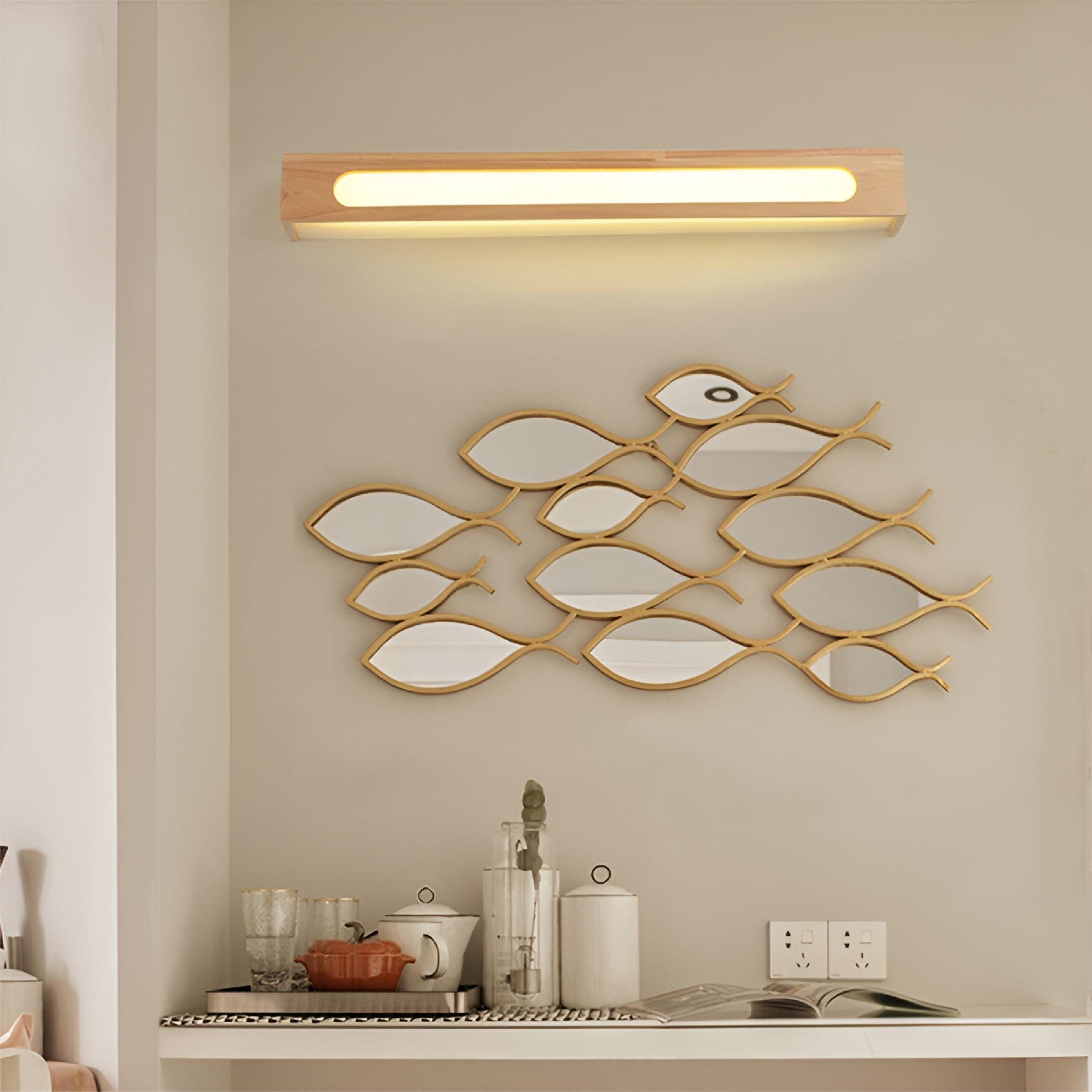 HIBIBUD 2026 New 1 Set Led Indoor Wall Lamps Bathroom Vanity Lights Fixture Wooden Mirror Bathroom Light for Bathroom, Vanity, Mirror, Home Lighting, Washroom, Bedroom