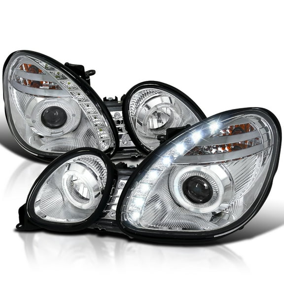 Spec-D Tuning LED Halo Chrome Projector Headlights Compatible with 1998-2005 Lexus GS300, 1998-2000 Lexus GS400, 2001-2005 Lexus GS430, Left   Right Pair Headlamps Assembly