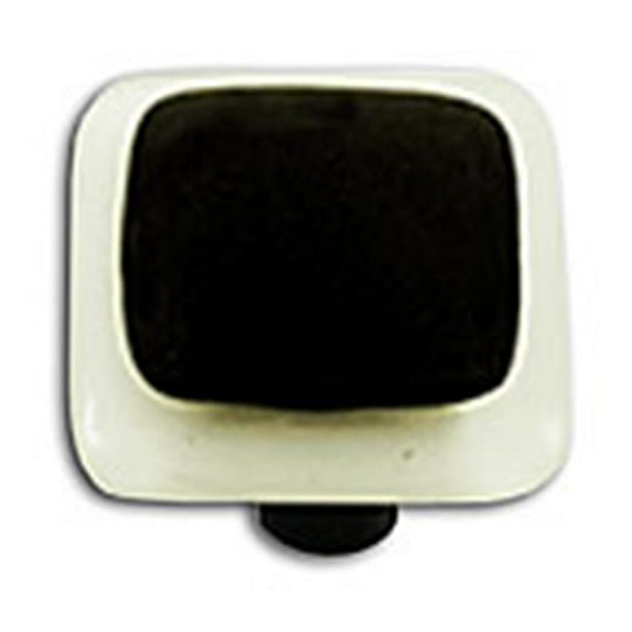 Hot Knobs HK5058-KA White Border with Black Square Glass Cabinet Knob - Aluminum Post