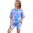 thumbnail image 5 of Arshiner Girls 2 Piece Outfits Kids Tie Dye Clothes Pullover T-Shirt and Biker Shorts Cute Summer Clothing Sets 5-6Y, 5 of 8