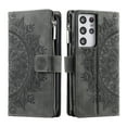thumbnail image 3 of Feishell Zipper Wallet Case for Samsung Galaxy S21 Ultra,for Women Men,Stylish Embossed Pattern PU Leather Multi Card Slots Magnetic Clasp Flip Stand Crossbody Phone Case with Shoulder Strap,Gray, 3 of 11