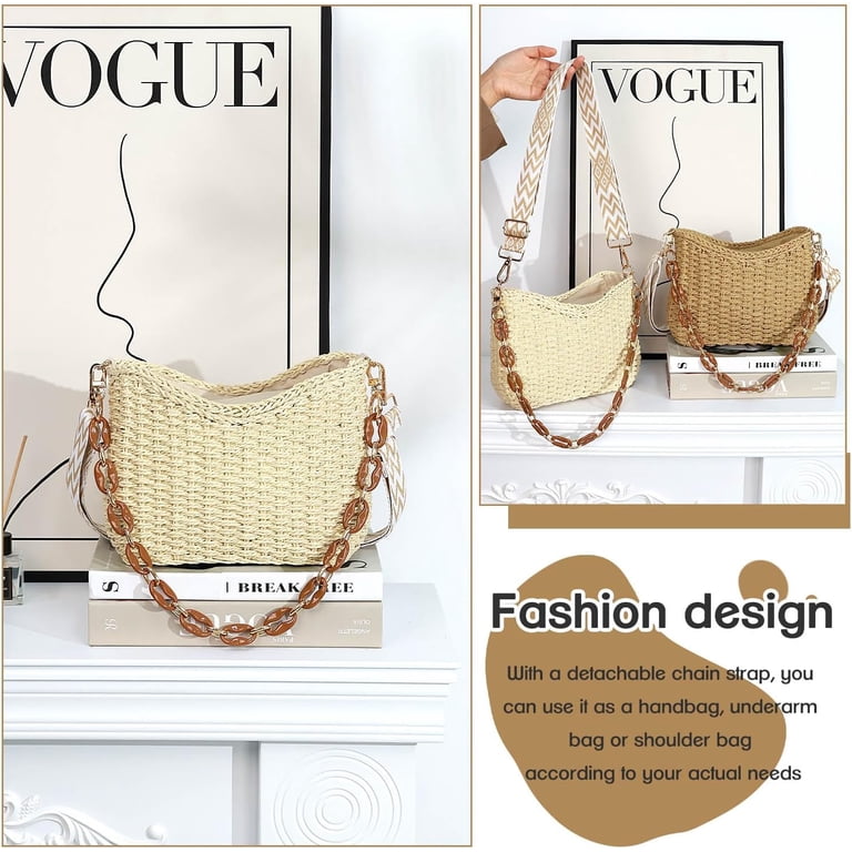 Gocvo Handwoven Straw Beach Handbag with Chain Strap photo 3