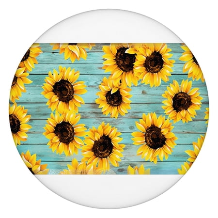 Floral Sunflower Pattern Round Tablecloth Elastic Edge Spill-Proof Wipeable Outdoor Use