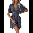 thumbnail image 1 of Vestido Corto Informal de Verano con Estampado Floral y Mangas con Vuelo para Mujer, Vestido Veraniego con Cuello en V. Negro S, 1 of 9