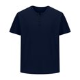 thumbnail image 3 of Jinhomg Mens Casual Waffle Tee Shirt Big and Tall Comfy Solid Henley Shirts Regular Fit Short Sleeve Button T-Shirts 2025 Dressy Spring Summer Tops Todays Navy XXL, 3 of 6