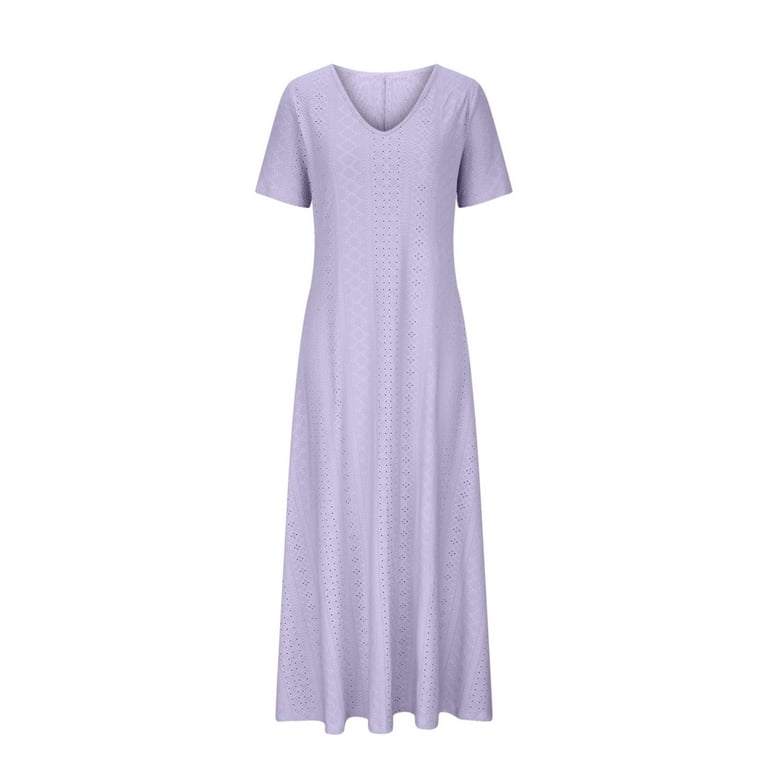 Wizutiz Casual Summer Dresses for Women Relaxed Fit Plus High Waist Crochet Hollow Out Solid Beach Dress Short Sleeve V-Neck Peplum Dress for Ladies