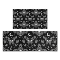 Black White Gothic Skull Butterfly Moon Pattern Kitchen Rugs Sets Of 2,Anti Fatigue Kitchen Mat Rugs Non Slip Washable,Decorative Kitchen Floor Mats for Kitchen,Sink,Laundry,17"x30" 17"x47"
