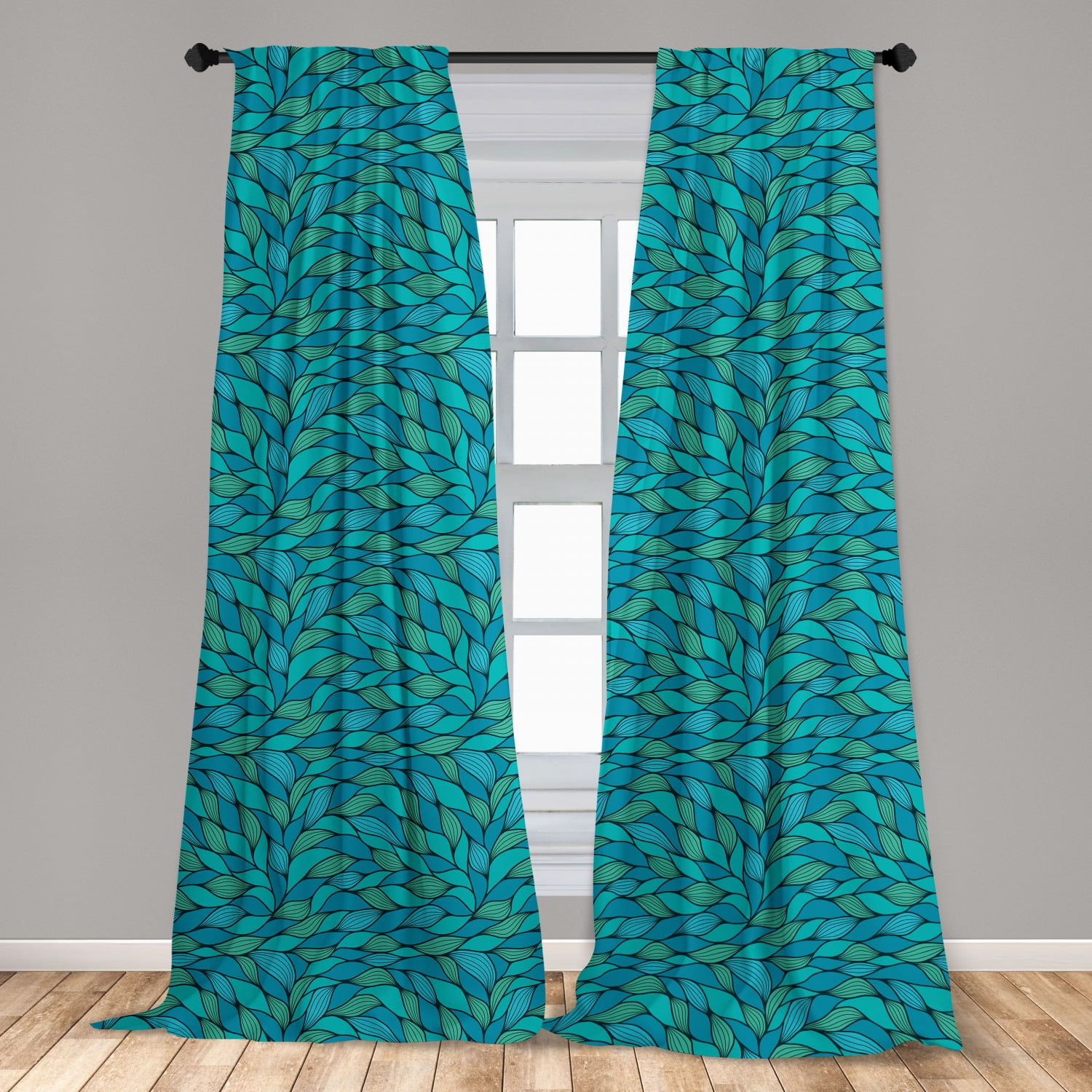 Multiple Sized Sea Waves Wavy Lines Floral Artwor Sea Theme Printed Curtain  Drapes For Living Room Dining Room Bed Room With 2 Panel Set
