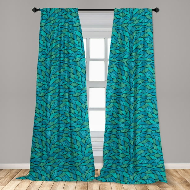 Teal Curtains 2 Panels Set Abstract, Ocean Themed Curtains