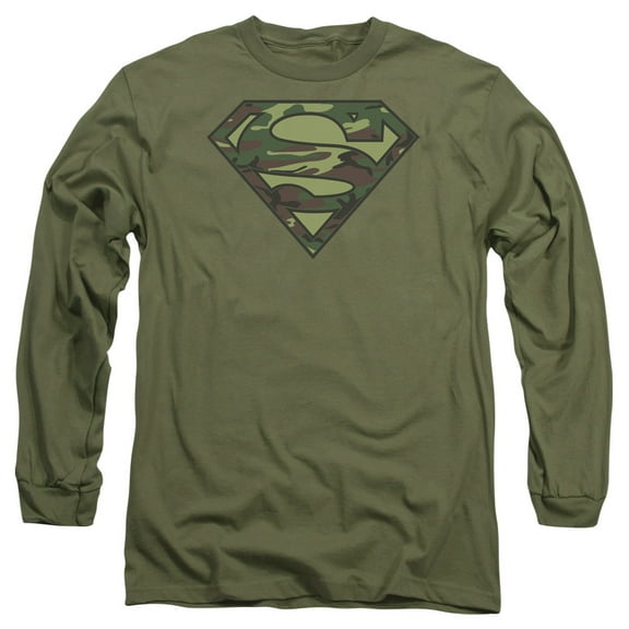 Superman Camo Logo Long Sleeve Adult 18/1 T-Shirt Military Green