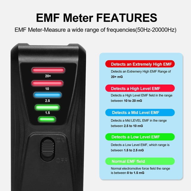 PrueBa práctica detector de radiación electromagnética hommalora emf Medidor EMF Portable 5 LED Gauss Medidor Medidor de Prueba de Campo Magnético Para Secador de Cabello de