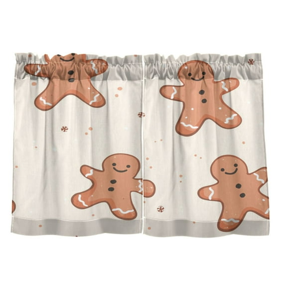 Gingerbread Men Style Design 27"x24" Linen Look Cafe Curtain Set with Privacy and UV Protection
