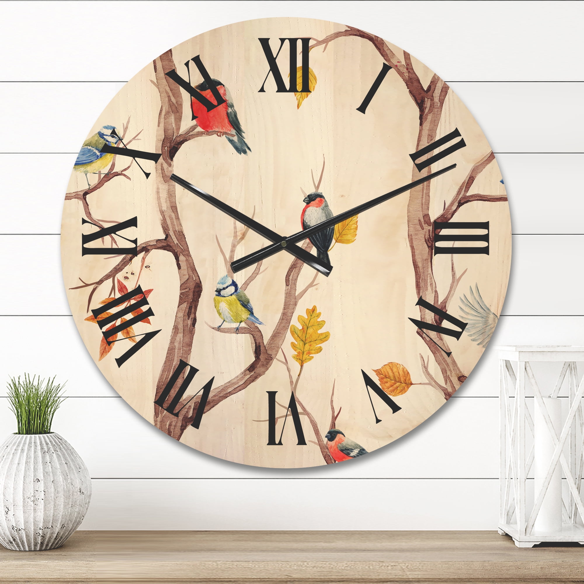 Designart 'Little Birds and Fall Trees' Traditional Wood Wall Clock