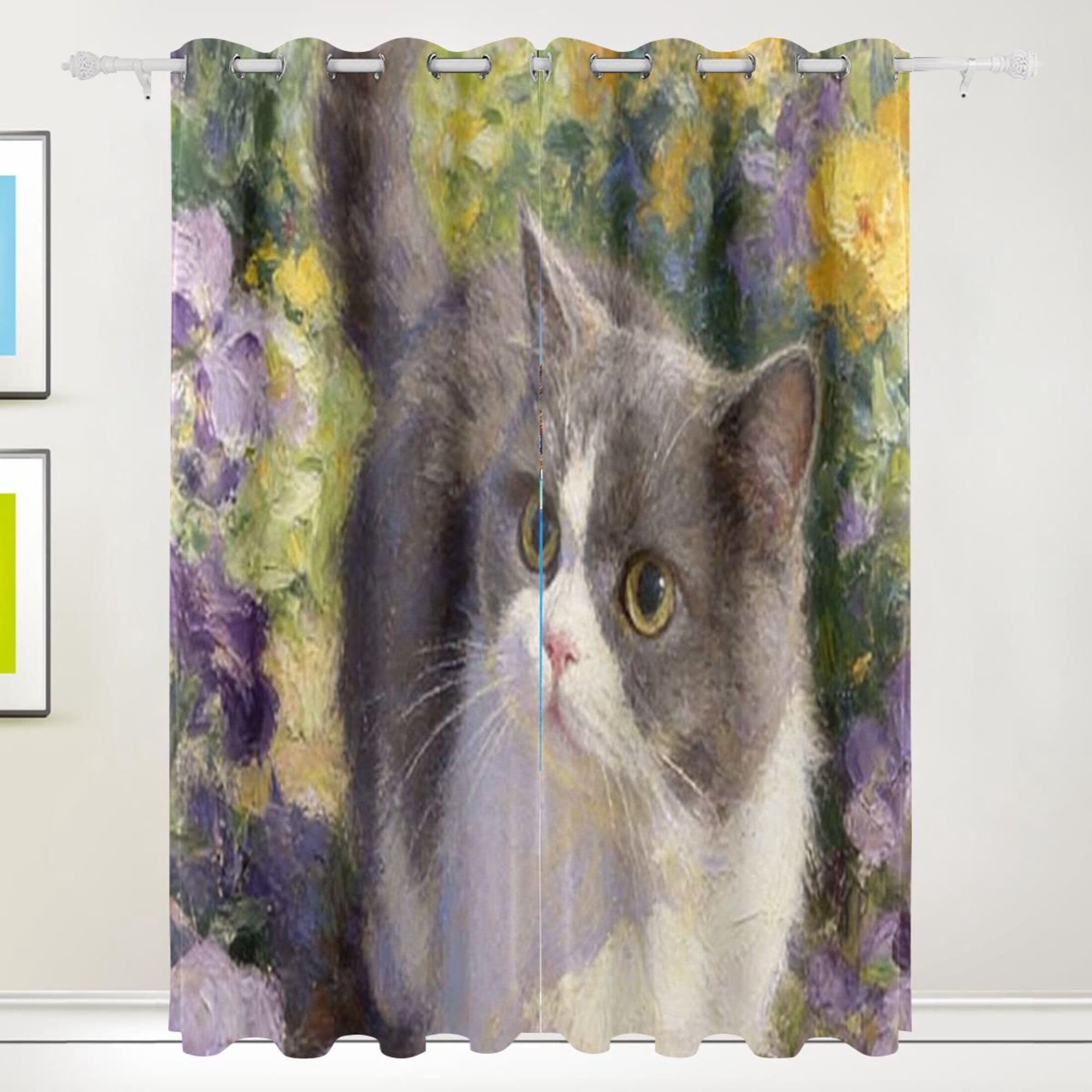 Munchkin Cat Blackout Curtains 55W x 72/84L Living Room Bedroom Curtains Heat Insulation and Sun Protection 2-Pack