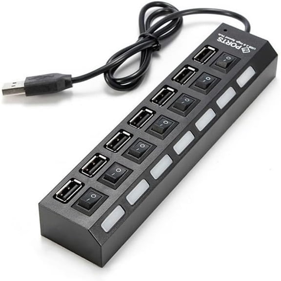 7-Port USB Hub with ON/Off Switch, Black