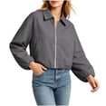 thumbnail image 4 of Tdoqot Womens Cropped Bomber Jackets- Trendy Long Sleeve Zip Up Casual Lightweight Fall Track Jacket Gray Size L, 4 of 8