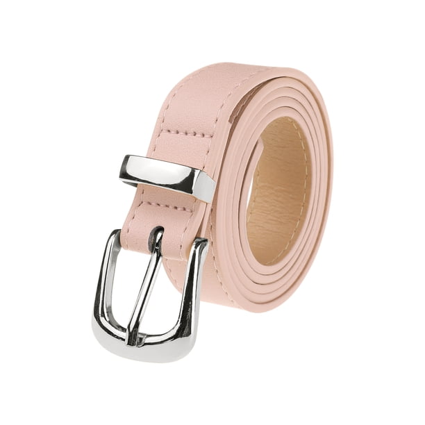 CINTURÓN DE CUERO SINTÉTICO INSPIRADO CHIC para Mujeres con Hebilla de Oro/Plata, Cinturones de Cintura Casual de 0.9" de Ancho para Jeans, Pantalones y Vestidos 42.1x0.9" (LxA) Hebilla Plateada-Rosa