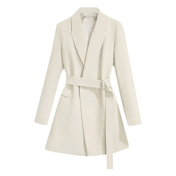Kaemgyyd Women Long Sleeve Blazer Fall Winter Fashion Trench Lapel Open Front Belted Outerwear Casual Jackets