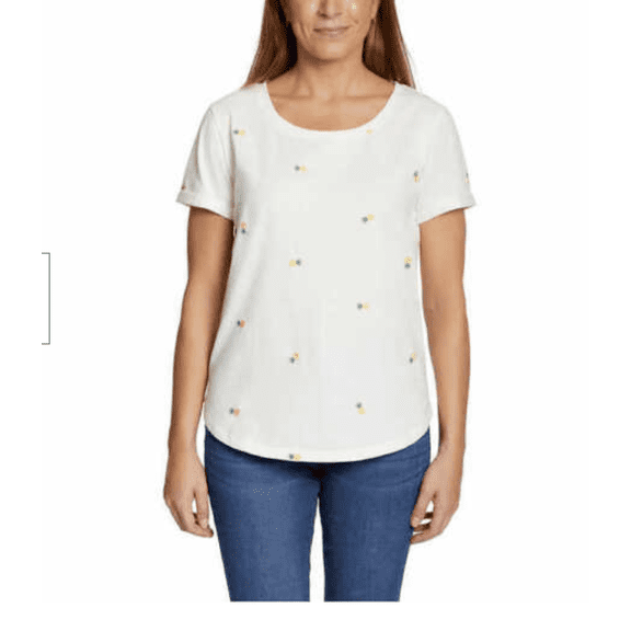 Vintage America Women's Pineapple Embroidered Relaxed Fit Tee Lightweight Cotton Blend T-Shirt, Large