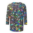 thumbnail image 4 of Cavosen Flowy Tops for Women 3/4 Sleeve Glitter Sparkly Print Pullover Blouse Round Neck Shiny Shirts Solid Color Party Tshirts Trendy Casual Dressy Elegant Evening Tees XL, 4 of 5