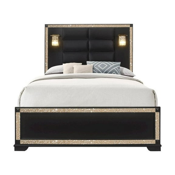 Global Furniture USA Blake 85.5"W Wood  Queen Bed in Black/Gold Finish