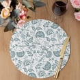 thumbnail image 3 of Boho Teal Green Floral Round 15 Inch Placemats Set of 6, Vintage Farmhouse Paisley Leaf HeatResistant Non Slip Place Mats for Dining Table, Wipeable Braided Kitchen Table Mats for Housewarming, 3 of 9