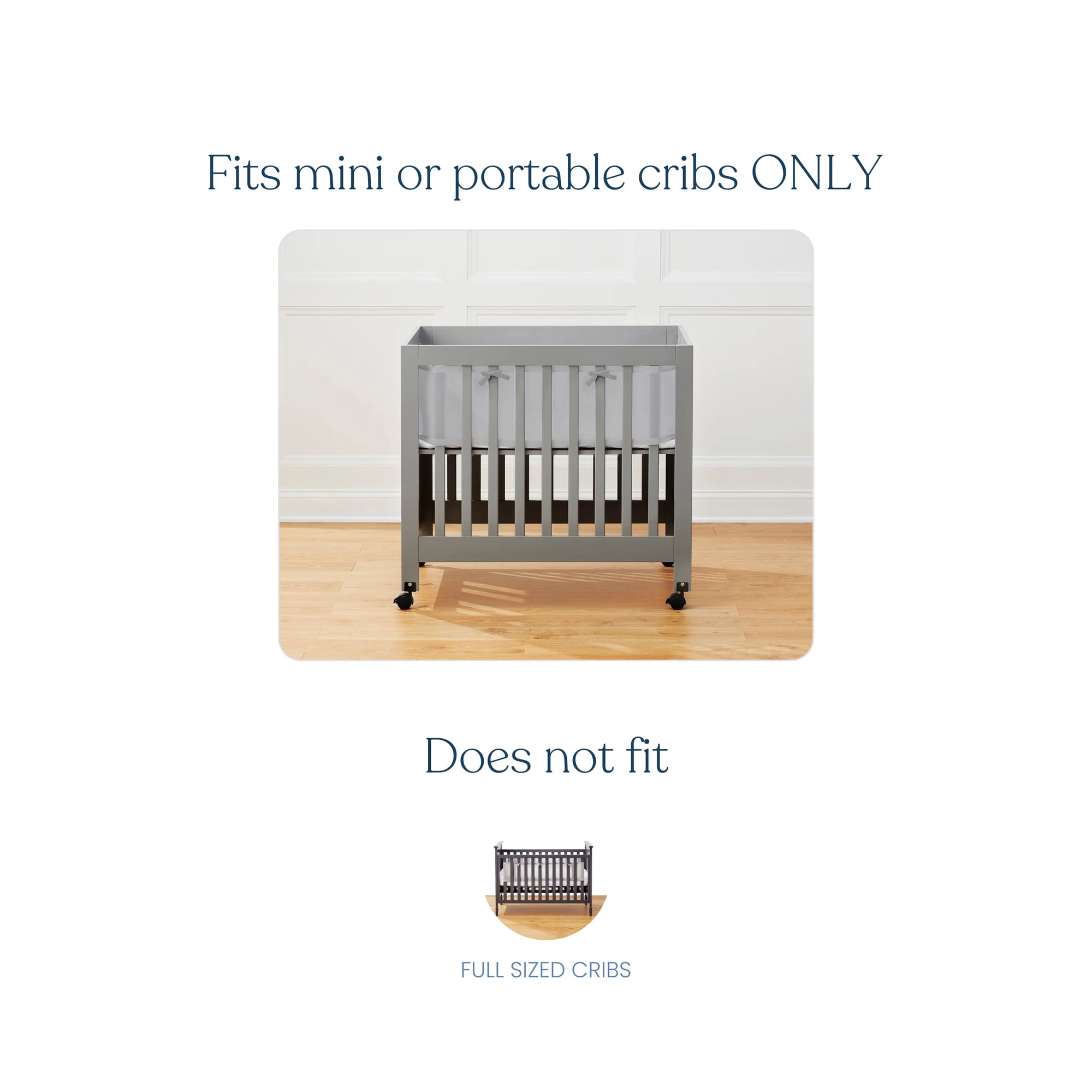 HALO Breathable Mesh Mini Crib Liner, Airflow Design Crib Bumper, 100% Polyester, Gray, 11" x 127"