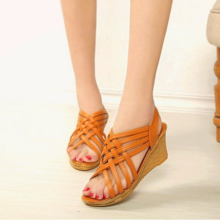 

Sandals for Women Dressy Summer Gnobogi Matsuke Heel Thick Sole Slope Heel Women s Shoes Summer Breathable Casual Beach Sandals Womens Sandals Brown