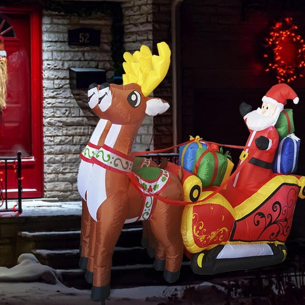 Escultura navideña para jardín,Decoración inflable navideña para exteriores con luces LED de Papá Noel,Decoración para el jardín: Papá Noel en trineo,Adorno navideño Estilo A