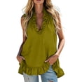 thumbnail image 3 of Craaazy Womens Sleeveless V Neck Tank Tops Solid Color Loose Fit Casual Summer T-shirts with Ruffle Trim for Beach Vacation, 3 of 6
