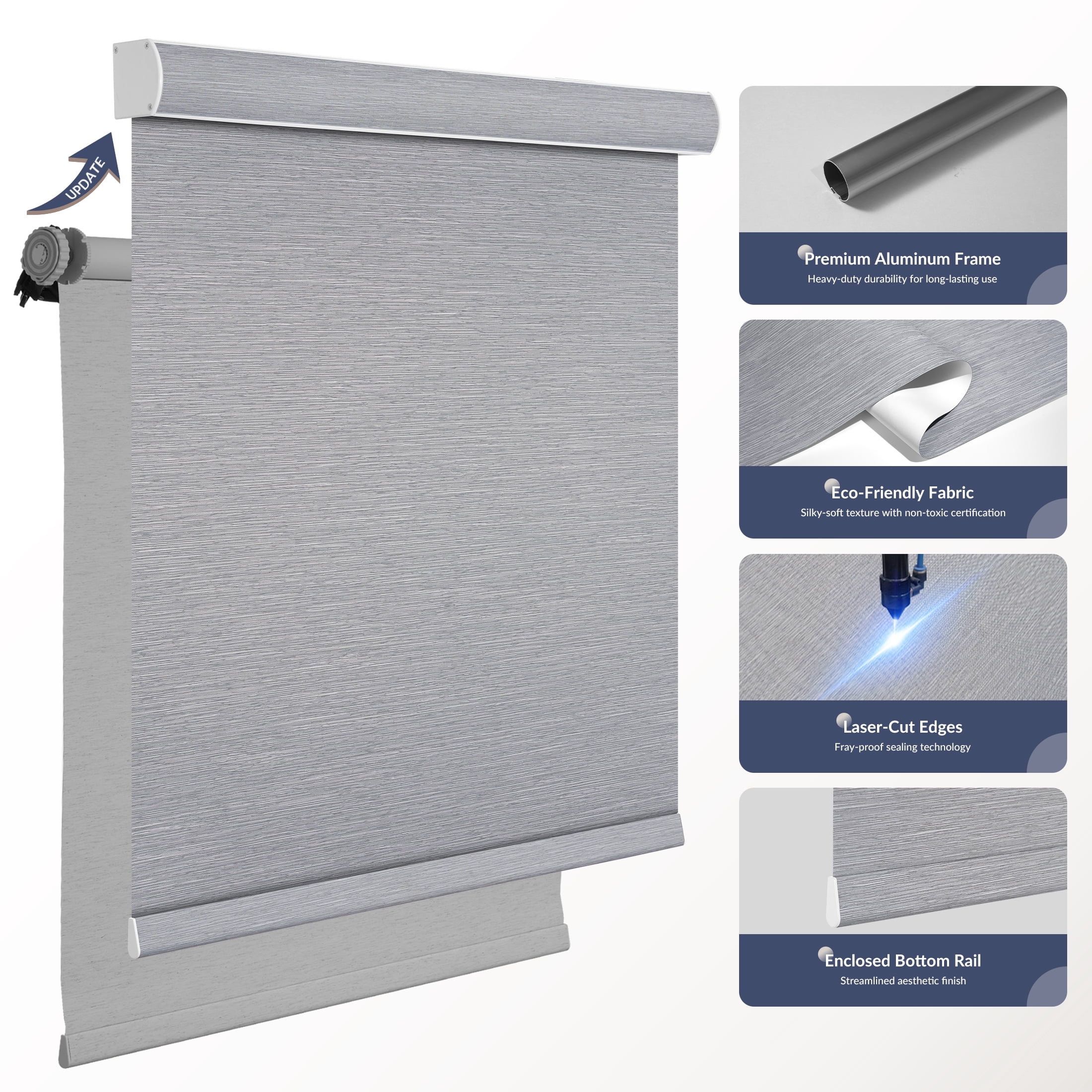 Blackout Roller Shades for Windows,Cordless,Roller Blinds for Windows,Thermal Insulated Fabric Window Blinds for Home,Office,Bedroom,Door, Grey, 25"W x 72"H