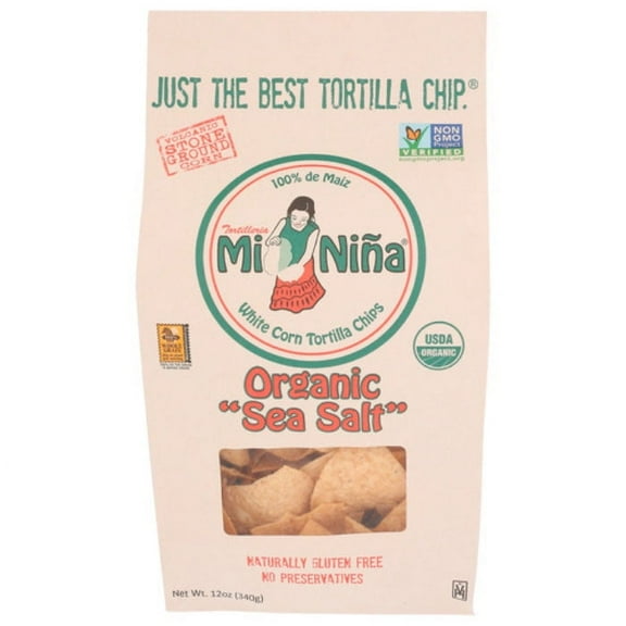MI NINA CHIPS TORTILLA SEA SALT 12 OZ - Pack of 9