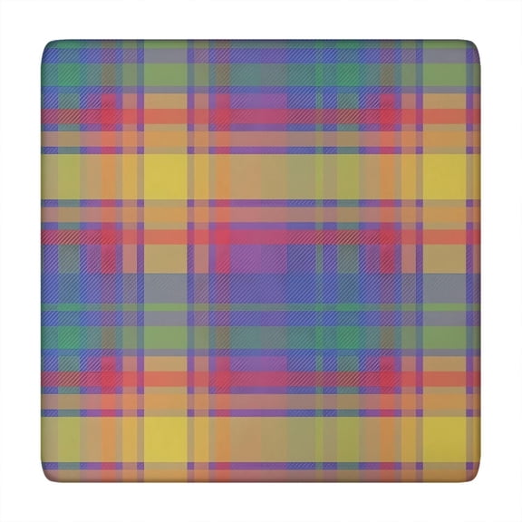 Multi Color Plaid Checkered Pattern Square Fitted Tablecloth with Elastic Edge,Square Table Cover,Washable Elastic Table Cover for Home Kitchen Party Decor 34"x34"