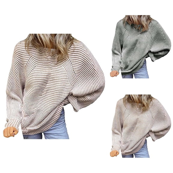 Sweater for Women, Batwing Sweaters for Women, Fall Winter Striped Knit, Oversized Long Sleeve