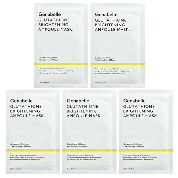 Genabelle Glutathione Brightening Ampoule Beauty Mask, 5 Sheets, 0.84 fl oz (25 ml) Each