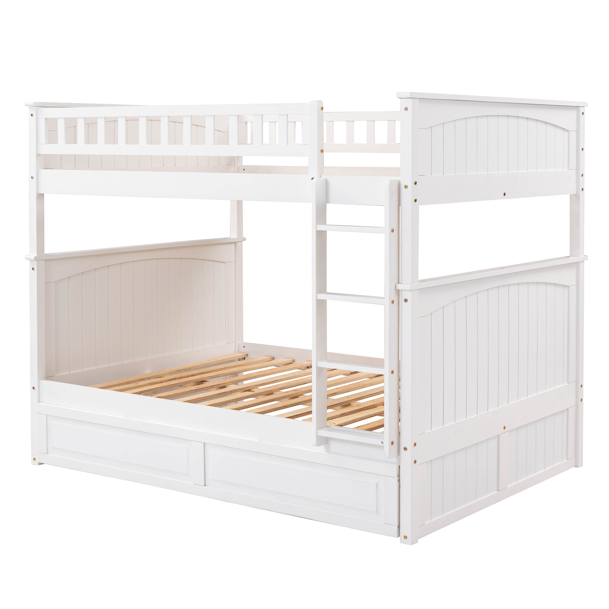LANTRO JS Full Over Full Bunk Bed with Twin Size Trundle, Pine Wood