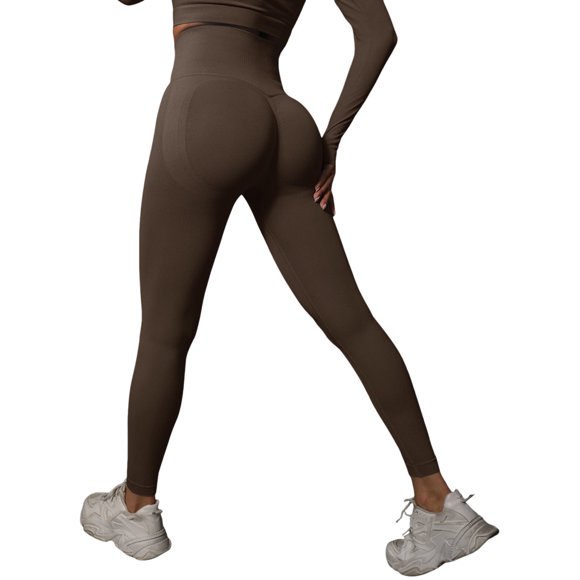 New Knitted Seamless Peach Hip Tight Yoga Pants For Women High Waist And Hip Show Running And Fitness Pants Yoga Pants Brown M