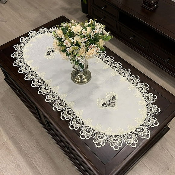 WCHUANG Embroidered Lace Table Runner, Coffee Table Runner Placemat Nightstand Dresser Scarf Table Centerpiece Doily