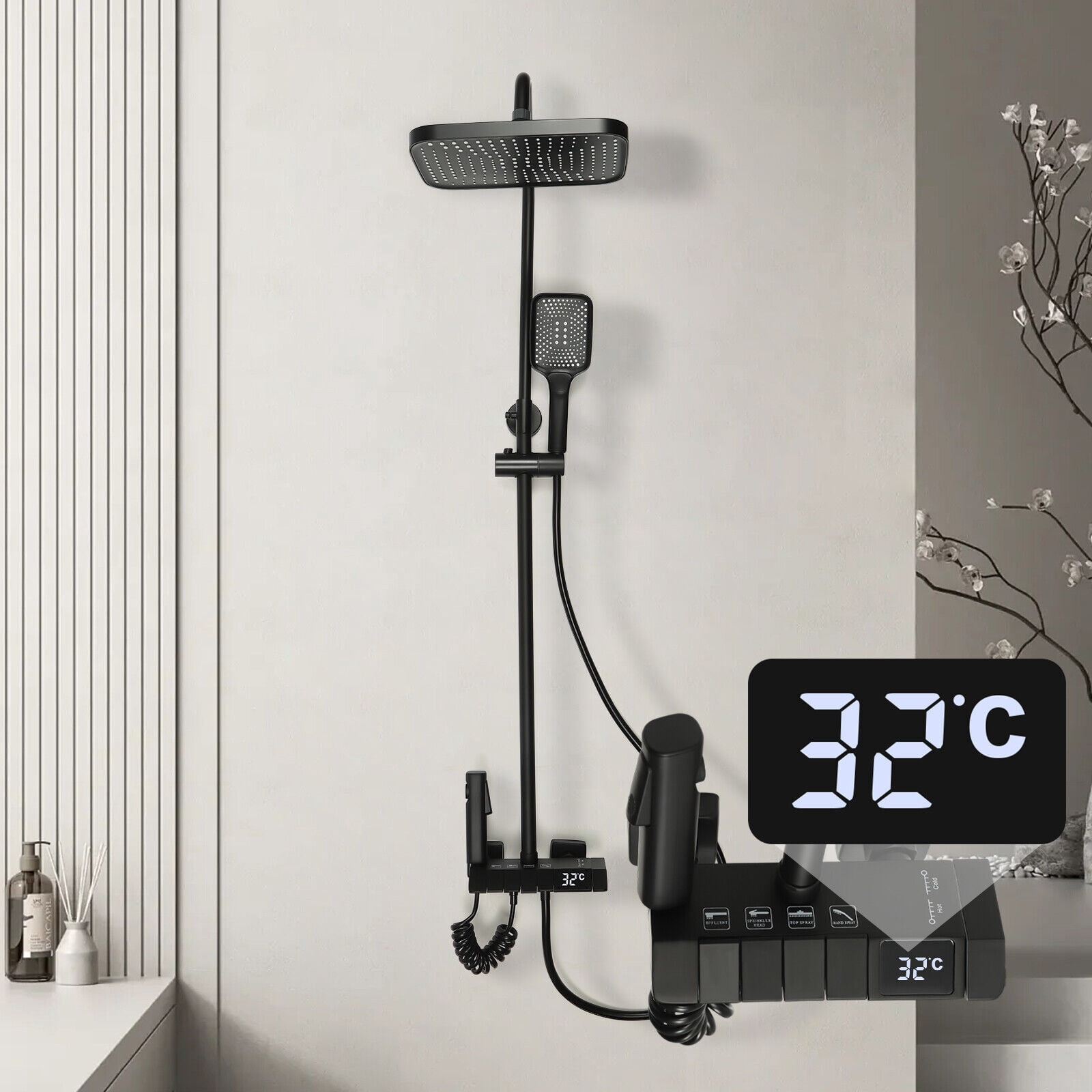 Shower System Faucet Set 4 Functions Exposed Bathtub Shower Combo Mixer Tap 0-80℃/32-176℉