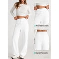 thumbnail image 5 of Womens High Waist Button Stretchy Pants Straight Leg Office Dress Pant Casual Trousers with Pocket White 5XL, 5 of 7
