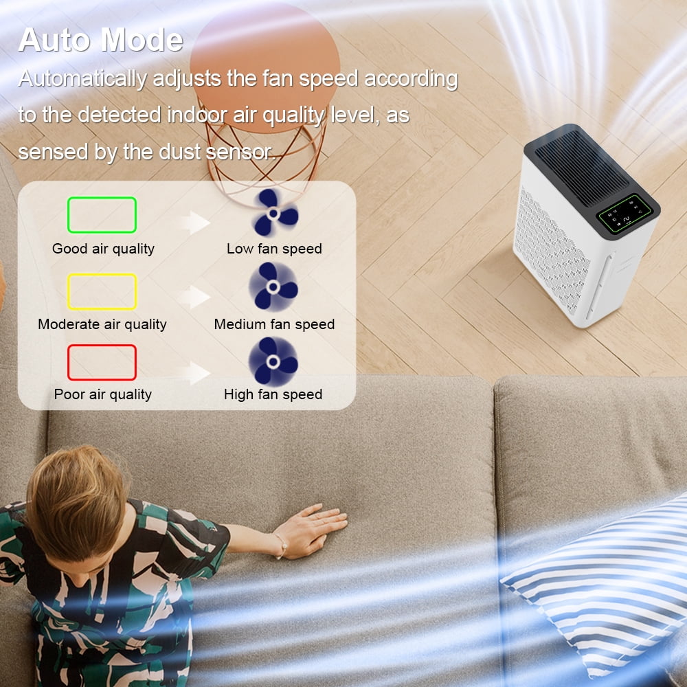Air Purifier for large rooms up to 1095 sq. ft. with PM 2.5 display and air quality sensor, auto mode, timer - filters smoke, pollen, pet dander and allergens