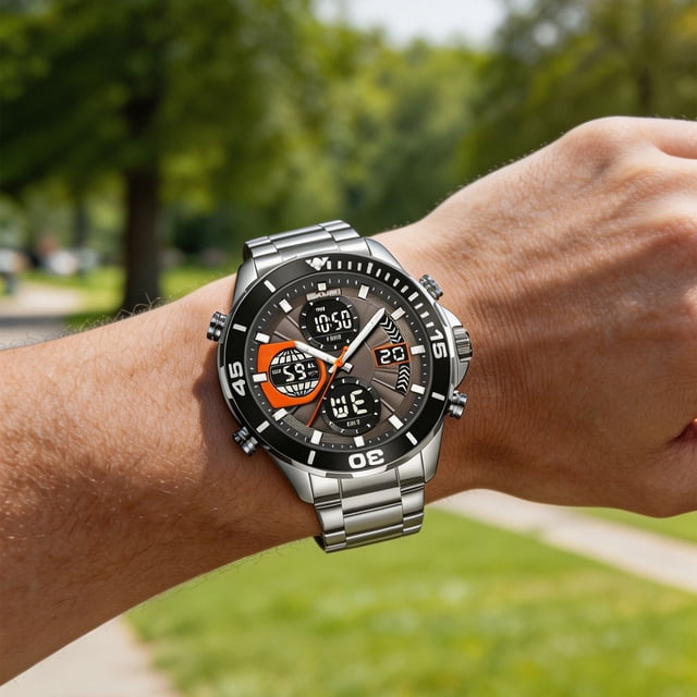Reloj de cuarzo digital para negocios, para hombres y mujeres, con correa de acero inoxidable, resistente al agua hasta 30 metros, función de fecha y alarma, elegante reloj de pulsera formal.