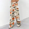 thumbnail image 3 of Hearthz Womens Flannel Pajama Pants Boo Ghost Pumpkin Graphic Womens Fluffy Pajama Pants Drawstring Elastic Waist Wide Leg Pajamas Pants for Women, 3 of 5
