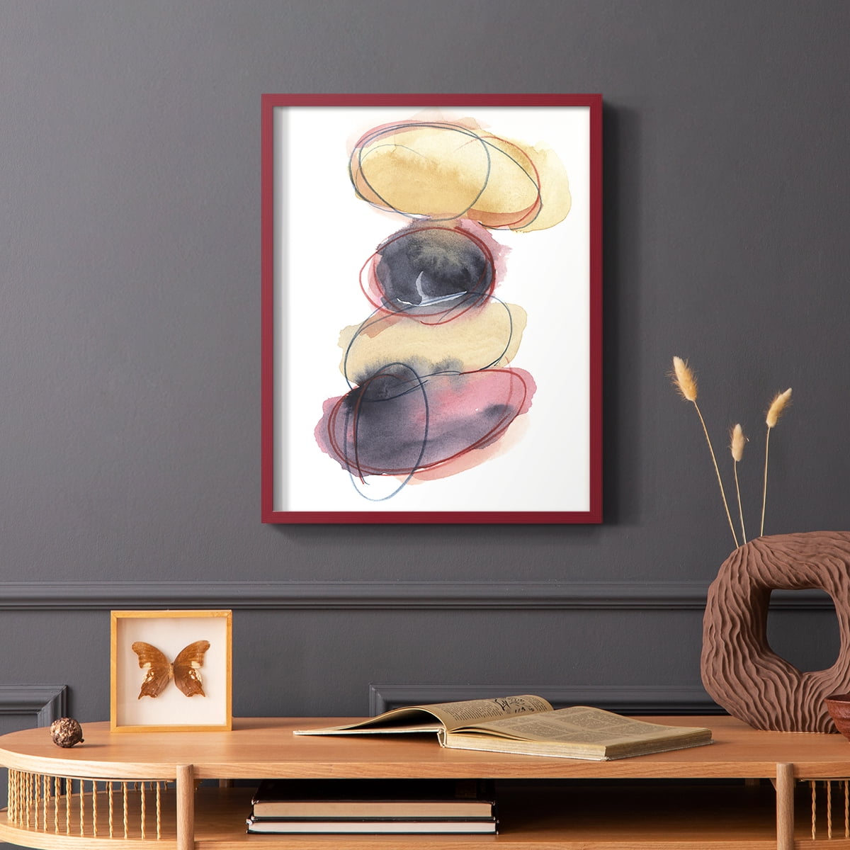 Balancing Act II Framed Print in Red Solid Wood Framed Print No Nail Hanging