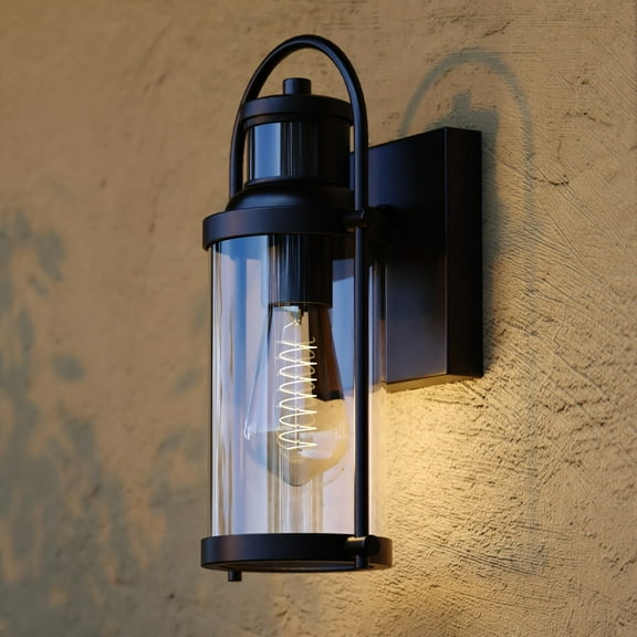 Winfield 5.75-in. 1 Light Black Motion Sensor Dusk to Dawn Outdoor Wall Lantern Clear Glass
