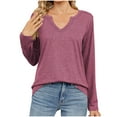 thumbnail image 2 of asjyhkr Womens Blouses Long Sleeve V Neck Pullover Casual Solid Color Loose Breathable Lightweight Hiking Vacation Outdoor Tops, 2 of 6