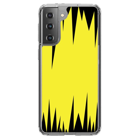 DistinctInk Clear Shockproof Hybrid Case for Galaxy S21  PLUS 5G (6.7" Screen) - TPU Bumper, Acrylic Back, Tempered Glass Screen Protector - Yellow Black Spikes