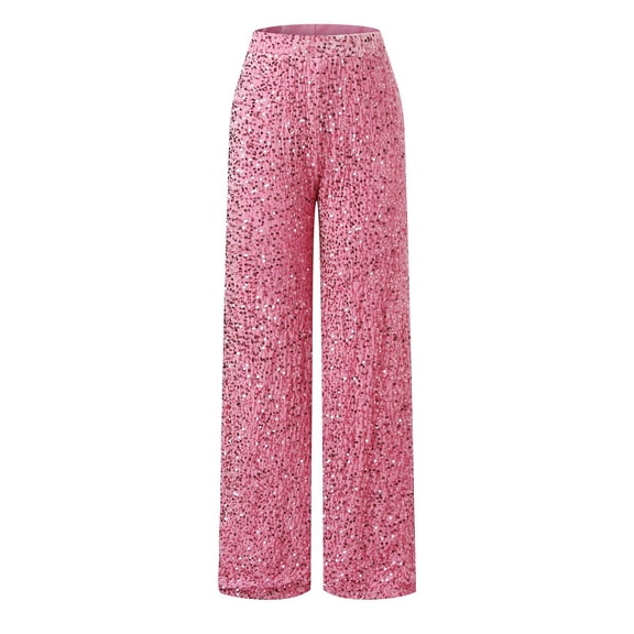 Women Sequin Pants Pink Sparkly Pants High Waisted Straight Leg Women Holiday Pants Club Pants