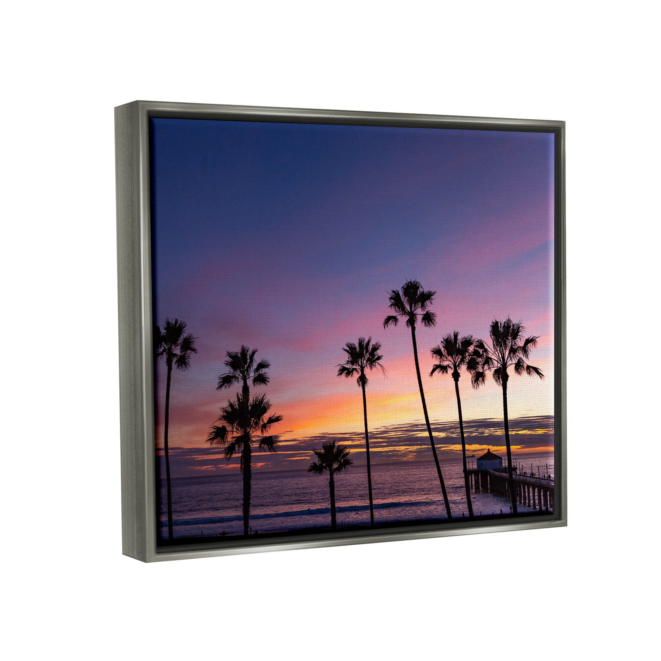 Vivid Sunset Palm Trees Horizon Coastal Photograph Luster Gray Framed Art Print Wall Art