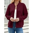 thumbnail image 4 of Women'S Zip Up Cardigan Sweater Hoodies Long Sleeve Jacket Outfits Crewneck Casual Coat Wine Red XXL, 4 of 8